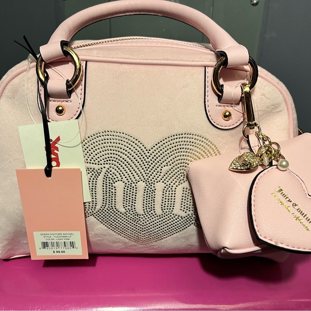 JUICY COUTURE Pink Heart BOWLER TYLE Satchel Bag with Charm